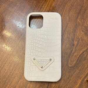 Prada Cream Croc-Embossed Phone Case